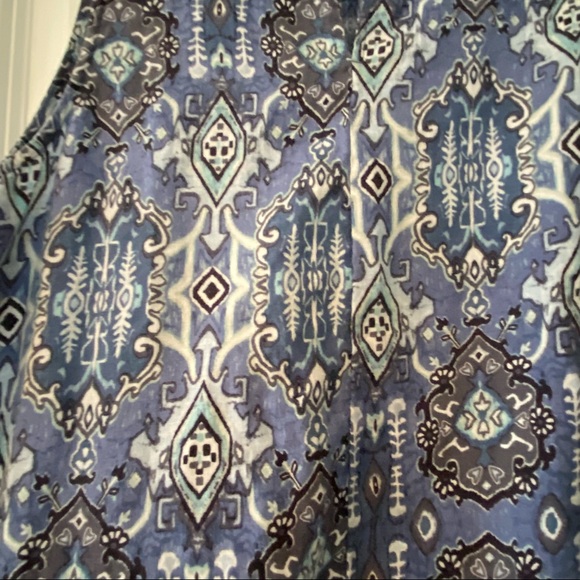 Rachel Zoe Ikat Print Linen A-line Dress w Pockets! Blue Grey Black & White Lg - Picture 7 of 11